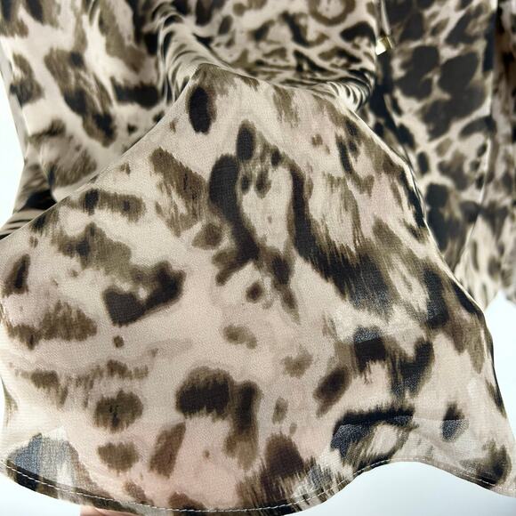 Calvin Klein Animal Print Chiffon Long Sleeve Shirt Size Large Ruffle Tie Neck - Picture 5 of 9